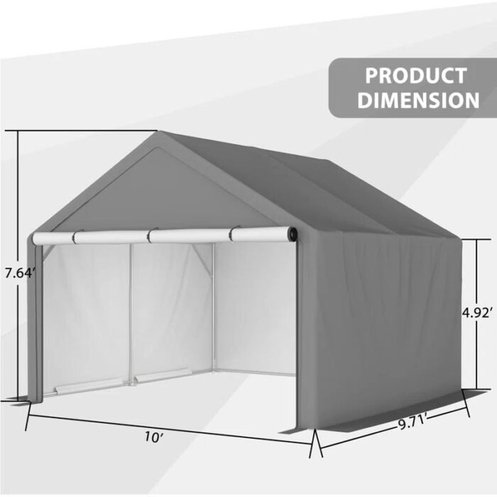 10 Ft. W X 10 Ft. D Portable Storage Shed Bike Shed Motorcycle Garage - Image 5
