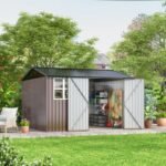 10 Ft. W X 10 Ft. D Brown Metal Storage Shed With Sloping Roof And Double Lockable Door (100 Sq. Ft.) - Image 2