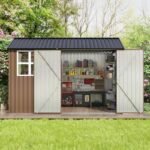 10 Ft. W X 10 Ft. D Brown Metal Storage Shed With Sloping Roof And Double Lockable Door (100 Sq. Ft.) - Image 5