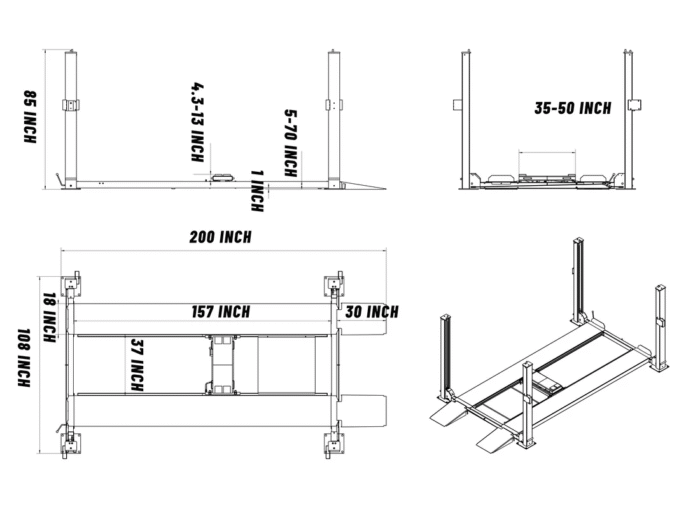 4H850 Heavy Duty Four Post Car lift 8500Lbs By KaTool - Image 3