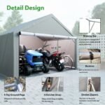 10 Ft. W X 10 Ft. D Portable Storage Shed Bike Shed Motorcycle Garage - Image 2